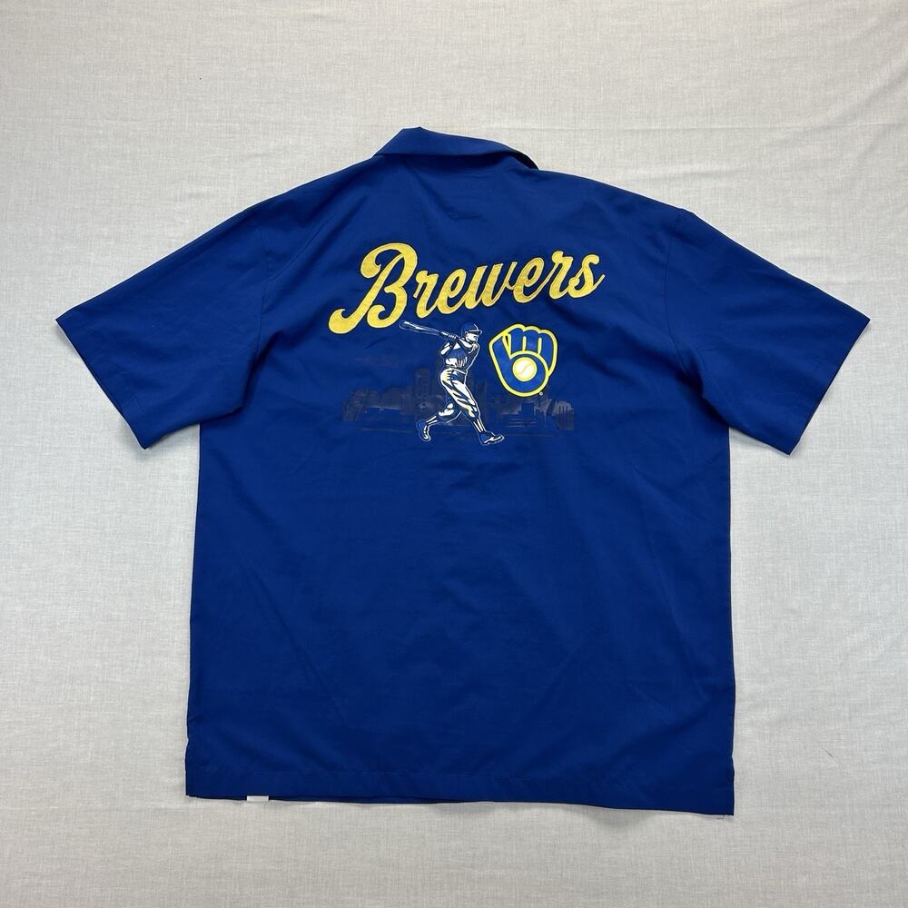 Milwaukee Brewers MLB Lightweight Button Up Shirt Mens XL Blue Baseball Fanatics